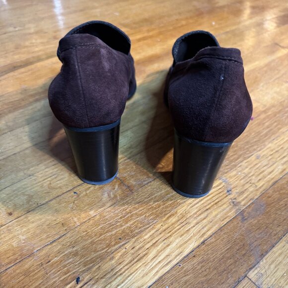 Stuart Weitzman Brown Suede Loafers with Medium Heel and Horsebit Size 8 - Picture 2 of 6
